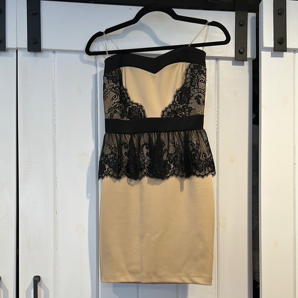 Elegant Black and Cream Lace Dress - NWT Size S